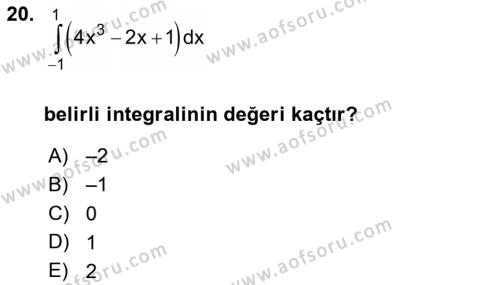 Genel Matematik Dersi 2020 - 2021 Yılı Yaz Okulu Sınavı 20. Soru