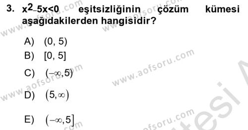 Genel Matematik Dersi 2020 - 2021 Yılı Yaz Okulu Sınavı 3. Soru