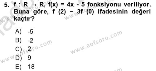 Genel Matematik Dersi 2020 - 2021 Yılı Yaz Okulu Sınavı 5. Soru