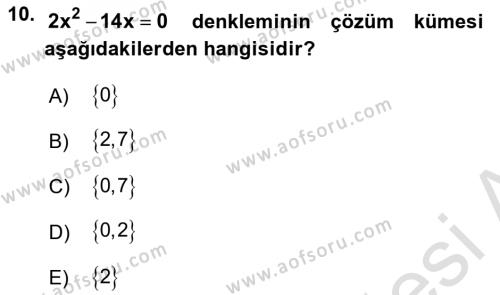 Genel Matematik Dersi 2021 - 2022 Yılı (Vize) Ara Sınavı 10. Soru