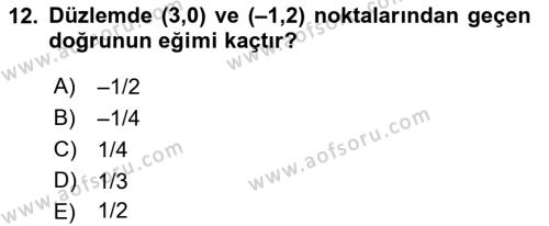 Genel Matematik Dersi 2021 - 2022 Yılı (Vize) Ara Sınavı 12. Soru