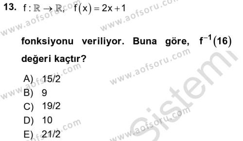 Genel Matematik Dersi 2021 - 2022 Yılı (Vize) Ara Sınavı 13. Soru