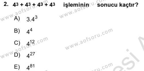 Genel Matematik Dersi 2021 - 2022 Yılı (Vize) Ara Sınavı 2. Soru