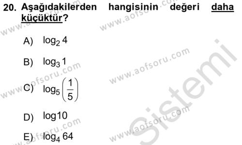 Genel Matematik Dersi 2021 - 2022 Yılı (Vize) Ara Sınavı 20. Soru