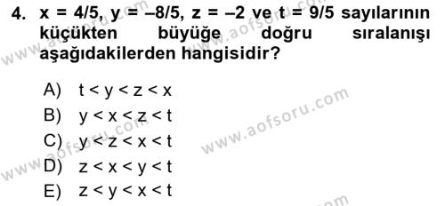 Genel Matematik Dersi 2021 - 2022 Yılı (Vize) Ara Sınavı 4. Soru