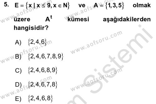 Genel Matematik Dersi 2021 - 2022 Yılı (Vize) Ara Sınavı 5. Soru