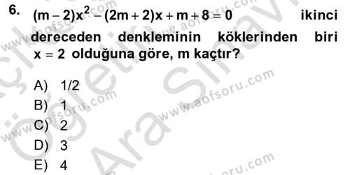 Genel Matematik Dersi 2021 - 2022 Yılı (Vize) Ara Sınavı 6. Soru