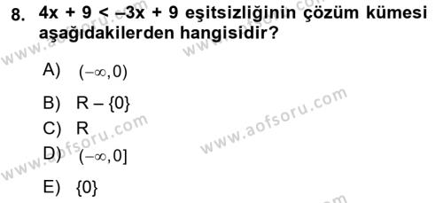 Genel Matematik Dersi 2021 - 2022 Yılı (Vize) Ara Sınavı 8. Soru