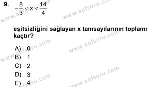 Genel Matematik Dersi 2021 - 2022 Yılı (Vize) Ara Sınavı 9. Soru