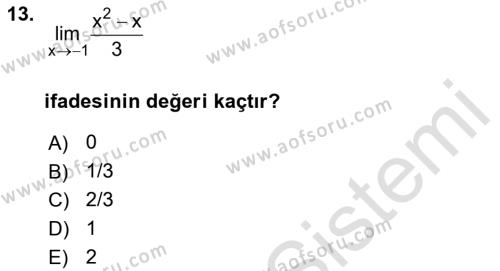 Genel Matematik Dersi 2021 - 2022 Yılı (Final) Dönem Sonu Sınavı 13. Soru