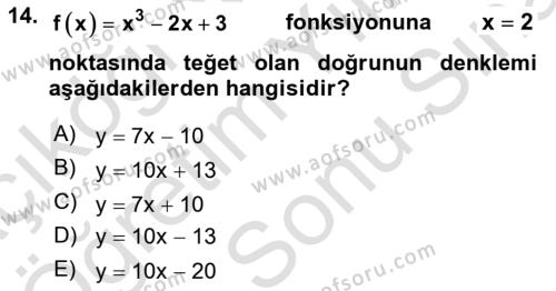 Genel Matematik Dersi 2021 - 2022 Yılı (Final) Dönem Sonu Sınavı 14. Soru