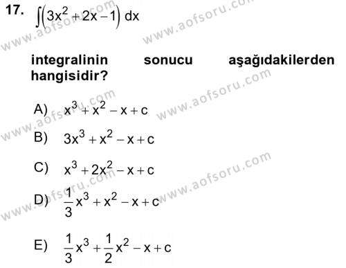 Genel Matematik Dersi 2021 - 2022 Yılı (Final) Dönem Sonu Sınavı 17. Soru