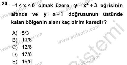 Genel Matematik Dersi 2021 - 2022 Yılı (Final) Dönem Sonu Sınavı 20. Soru