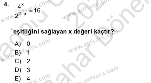 Genel Matematik Dersi 2021 - 2022 Yılı (Final) Dönem Sonu Sınavı 4. Soru