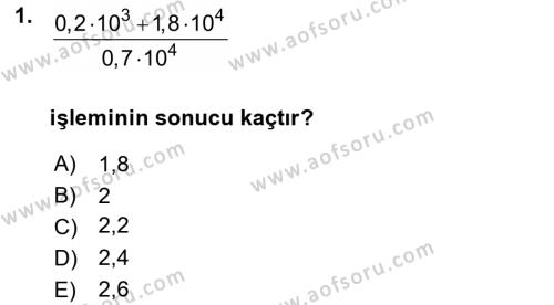 Genel Matematik Dersi 2021 - 2022 Yılı Yaz Okulu Sınavı 1. Soru