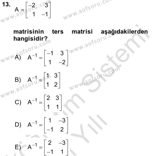 Genel Matematik Dersi 2021 - 2022 Yılı Yaz Okulu Sınavı 13. Soru