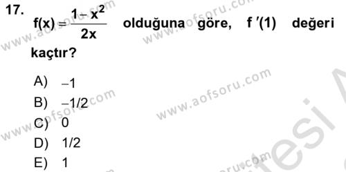 Genel Matematik Dersi 2021 - 2022 Yılı Yaz Okulu Sınavı 17. Soru