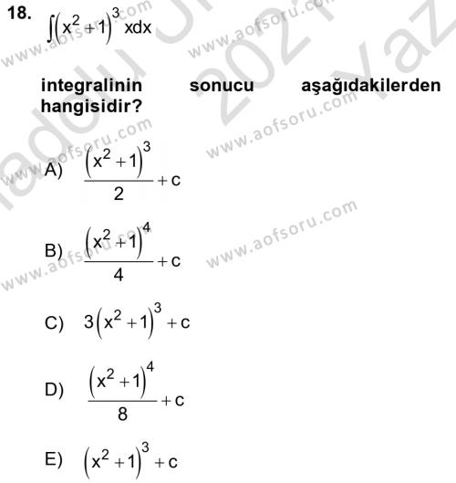 Genel Matematik Dersi 2021 - 2022 Yılı Yaz Okulu Sınavı 18. Soru