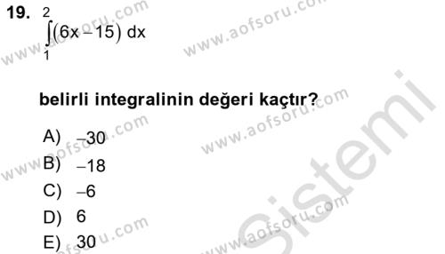 Genel Matematik Dersi 2021 - 2022 Yılı Yaz Okulu Sınavı 19. Soru