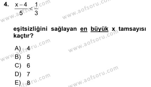 Genel Matematik Dersi 2021 - 2022 Yılı Yaz Okulu Sınavı 4. Soru