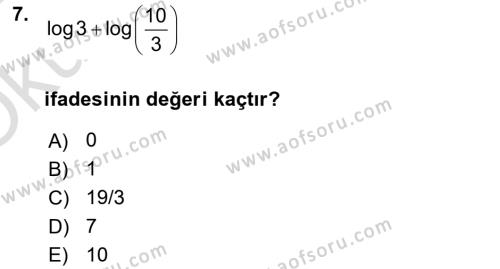 Genel Matematik Dersi 2021 - 2022 Yılı Yaz Okulu Sınavı 7. Soru