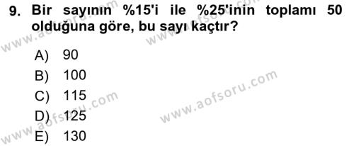 Genel Matematik Dersi 2021 - 2022 Yılı Yaz Okulu Sınavı 9. Soru