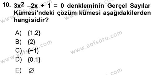 Genel Matematik Dersi 2022 - 2023 Yılı (Vize) Ara Sınavı 10. Soru