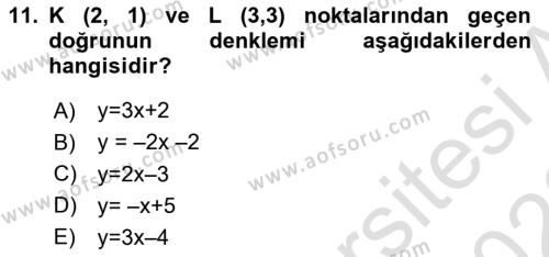 Genel Matematik Dersi 2022 - 2023 Yılı (Vize) Ara Sınavı 11. Soru