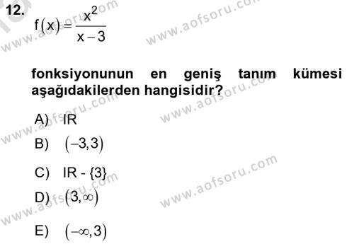 Genel Matematik Dersi 2022 - 2023 Yılı (Vize) Ara Sınavı 12. Soru