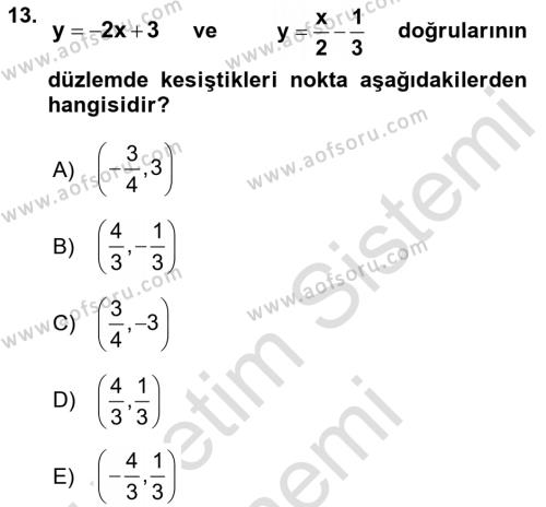 Genel Matematik Dersi 2022 - 2023 Yılı (Vize) Ara Sınavı 13. Soru