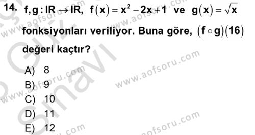 Genel Matematik Dersi 2022 - 2023 Yılı (Vize) Ara Sınavı 14. Soru