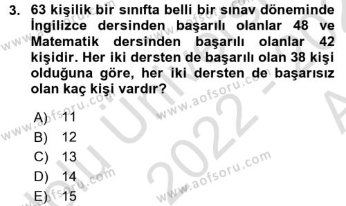 Genel Matematik Dersi 2022 - 2023 Yılı (Vize) Ara Sınavı 3. Soru