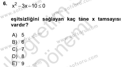 Genel Matematik Dersi 2022 - 2023 Yılı (Vize) Ara Sınavı 6. Soru