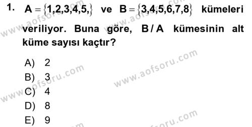 Genel Matematik Dersi 2022 - 2023 Yılı (Final) Dönem Sonu Sınavı 1. Soru