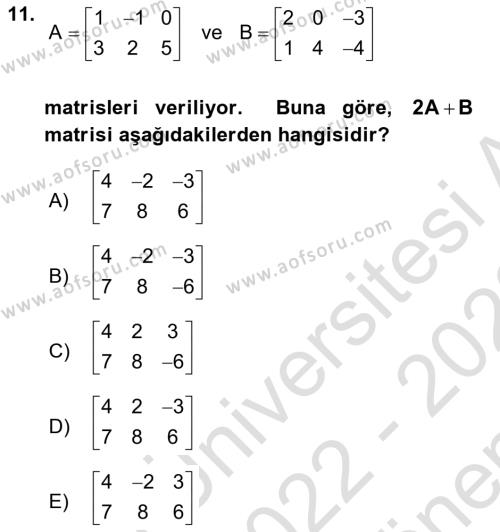 Genel Matematik Dersi 2022 - 2023 Yılı (Final) Dönem Sonu Sınavı 11. Soru