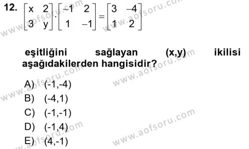 Genel Matematik Dersi 2022 - 2023 Yılı (Final) Dönem Sonu Sınavı 12. Soru