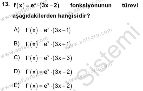 Genel Matematik Dersi 2022 - 2023 Yılı (Final) Dönem Sonu Sınavı 13. Soru