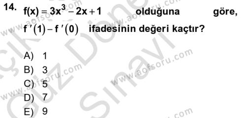 Genel Matematik Dersi 2022 - 2023 Yılı (Final) Dönem Sonu Sınavı 14. Soru