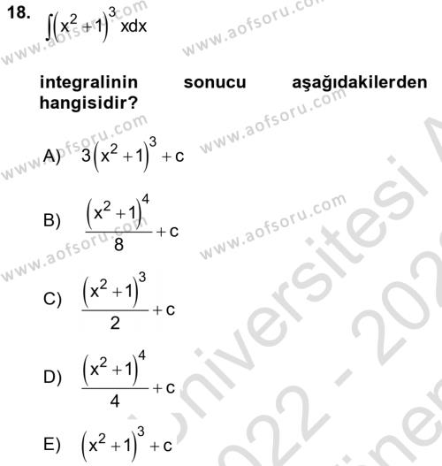 Genel Matematik Dersi 2022 - 2023 Yılı (Final) Dönem Sonu Sınavı 18. Soru