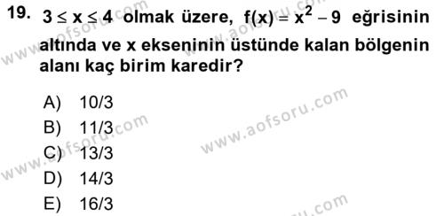 Genel Matematik Dersi 2022 - 2023 Yılı (Final) Dönem Sonu Sınavı 19. Soru