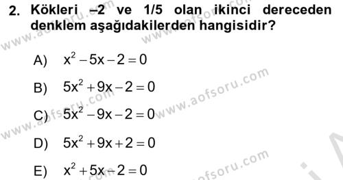 Genel Matematik Dersi 2022 - 2023 Yılı (Final) Dönem Sonu Sınavı 2. Soru