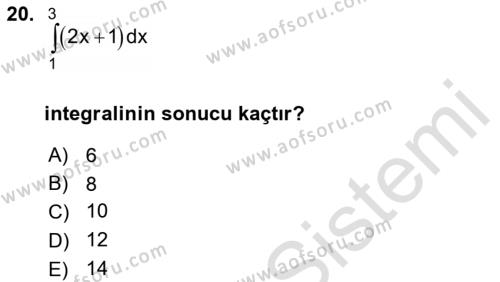 Genel Matematik Dersi 2022 - 2023 Yılı (Final) Dönem Sonu Sınavı 20. Soru