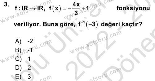 Genel Matematik Dersi 2022 - 2023 Yılı (Final) Dönem Sonu Sınavı 3. Soru