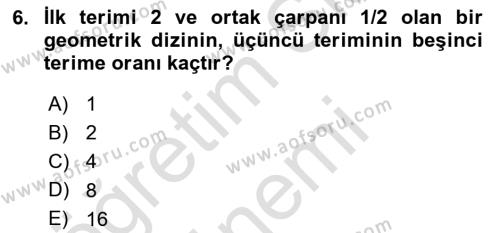 Genel Matematik Dersi 2022 - 2023 Yılı (Final) Dönem Sonu Sınavı 6. Soru