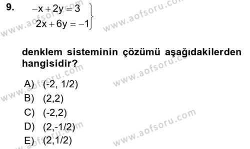 Genel Matematik Dersi 2022 - 2023 Yılı (Final) Dönem Sonu Sınavı 9. Soru