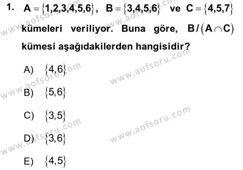 Genel Matematik Dersi 2022 - 2023 Yılı Yaz Okulu Sınavı 1. Soru