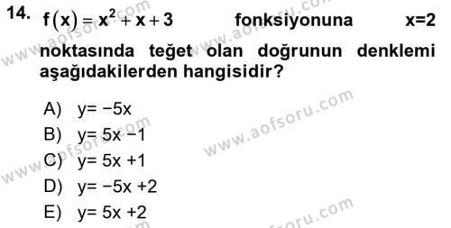 Genel Matematik Dersi 2022 - 2023 Yılı Yaz Okulu Sınavı 14. Soru