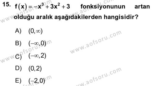 Genel Matematik Dersi 2022 - 2023 Yılı Yaz Okulu Sınavı 15. Soru