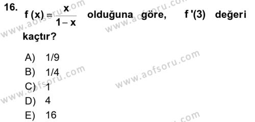 Genel Matematik Dersi 2022 - 2023 Yılı Yaz Okulu Sınavı 16. Soru