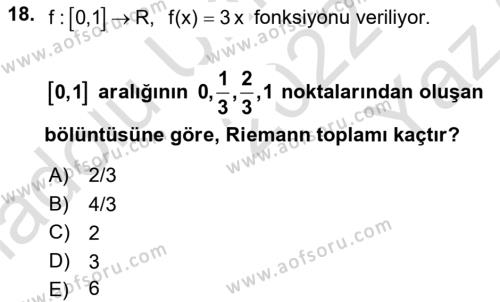 Genel Matematik Dersi 2022 - 2023 Yılı Yaz Okulu Sınavı 18. Soru